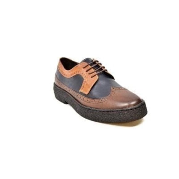 British Walkers Wingtip Men's 3 Tone Navy, Brown and Tan Leather Oxfords - Picture 3 of 8